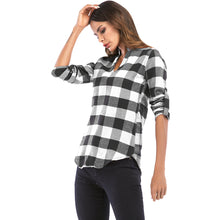 Muat gambar ke penampil Galeri, V Neck Long Sleeve Checkered Print Women Shirt