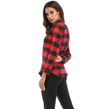 Muat gambar ke penampil Galeri, V Neck Long Sleeve Checkered Print Women Shirt