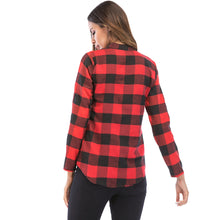 Muat gambar ke penampil Galeri, V Neck Long Sleeve Checkered Print Women Shirt