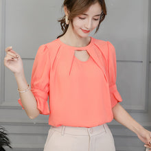 将图片加载到图库查看器，【DPS1688】C783RX-2020春夏新款韩版女装修身百搭打底衫短袖衬衫女纯色雪纺衫
