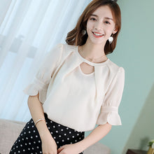 将图片加载到图库查看器，【DPS1688】C783RX-2020春夏新款韩版女装修身百搭打底衫短袖衬衫女纯色雪纺衫
