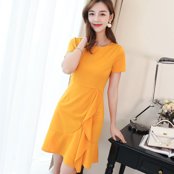 【DPS1688】L810RX-2020春夏新款韩版修身显瘦装大码短袖时尚纯色裙子连衣裙女