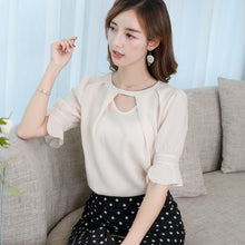 将图片加载到图库查看器，【DPS1688】C783RX-2020春夏新款韩版女装修身百搭打底衫短袖衬衫女纯色雪纺衫
