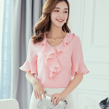 将图片加载到图库查看器，【DPS1688】C761RX-2020春夏新款韩版大码时尚衬衣女士百搭显瘦衬衫纯色雪纺衫
