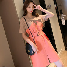 โหลดรูปภาพลงในเครื่องมือใช้ดูของ Gallery 【DPS1688】ZBT0043-2020新款夏季韩版假两件圆领短袖T恤裙仙女森系背带短裤闺蜜套装
