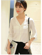 โหลดรูปภาพลงในเครื่องมือใช้ดูของ Gallery 【DPS1688】C0914-2020春夏新款女韩版衬衣时尚修身大码短袖休闲打底雪纺衬衫
