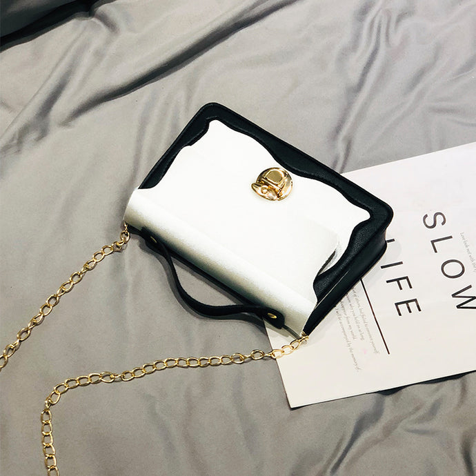 【DPS1688】506-女式包包2020新款猫脸撞色锁扣链条手提斜挎小方包时尚休闲手机包