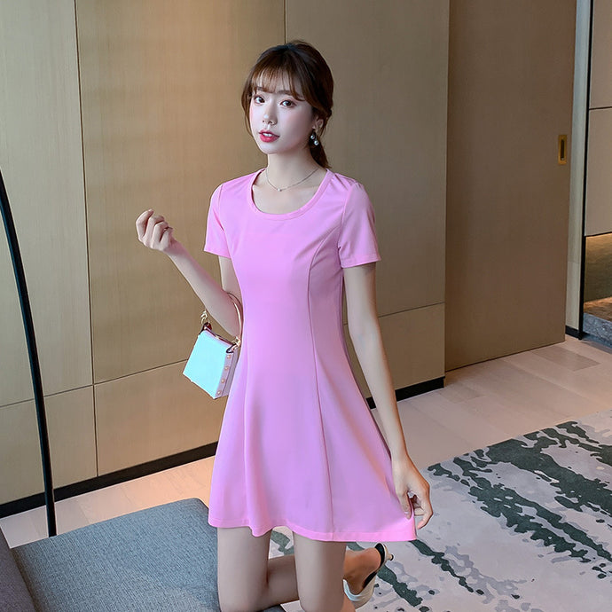 【DPS1688】L1396RX-短袖黑色圆领连衣裙收腰显瘦气质女2020新款小个子裙子轻熟风夏季