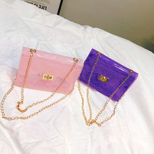 โหลดรูปภาพลงในเครื่องมือใช้ดูของ Gallery 【DPS1688】572-女包2020新款纯色透明果冻锁扣链条小方包时尚休闲迷你手机包小包
