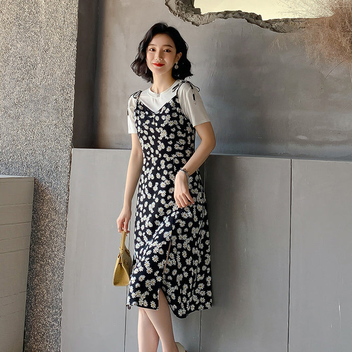 【DPS1688】L1448RX-网红小雏菊连衣裙吊带裙2020新款时尚休闲收腰显瘦雪纺碎花裙气质