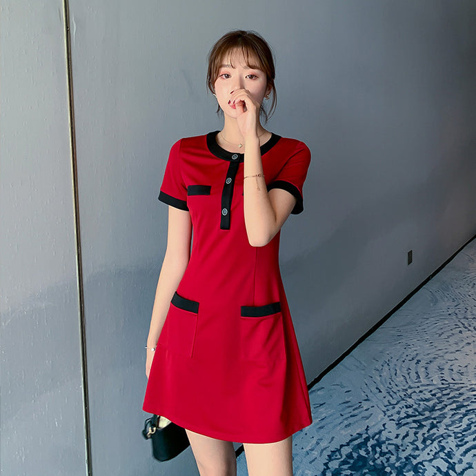 【DPS1688】L1404RX-夏装2020新款女连衣裙收腰显瘦 气质裙子小个子轻熟风短裙A字裙潮