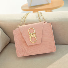 Muat gambar ke penampil Galeri, 【DPS1688】581-女包2020新款鳄鱼纹金色铁皮锁链条小方包时尚韩休闲手机包小包包
