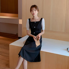 Muat gambar ke penampil Galeri, 【DPS1688】L1466RX-法式复古收腰连衣裙2020夏季新款气质很仙的黑色中长款裙子一字领
