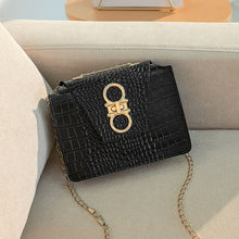 Muat gambar ke penampil Galeri, 【DPS1688】581-女包2020新款鳄鱼纹金色铁皮锁链条小方包时尚韩休闲手机包小包包
