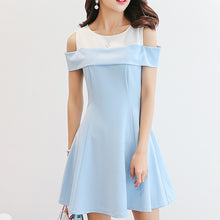 Muat gambar ke penampil Galeri, 【DPS1688】253RX-2020夏季韩版连衣裙女甜美短袖连衣裙新款一字领露肩吊带女裙显瘦
