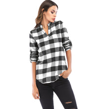 Muat gambar ke penampil Galeri, V Neck Long Sleeve Checkered Print Women Shirt
