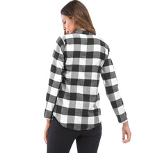 Muat gambar ke penampil Galeri, V Neck Long Sleeve Checkered Print Women Shirt
