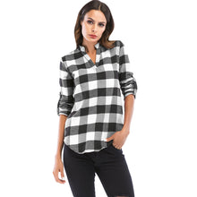 Muat gambar ke penampil Galeri, V Neck Long Sleeve Checkered Print Women Shirt
