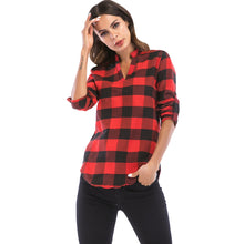 Muat gambar ke penampil Galeri, V Neck Long Sleeve Checkered Print Women Shirt
