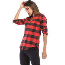Muat gambar ke penampil Galeri, V Neck Long Sleeve Checkered Print Women Shirt
