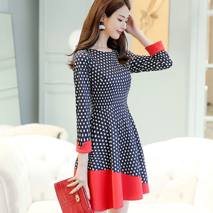 【DPS1688】L425RX-2020春夏新款韩版修身女装大码休闲淑女长袖纯色打底连衣裙