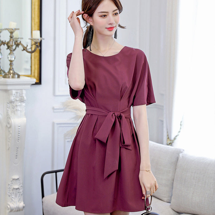 【DPS1688】L541RX-2020春夏新款韩版大码显瘦时尚女装休闲百搭修身纯色连衣裙